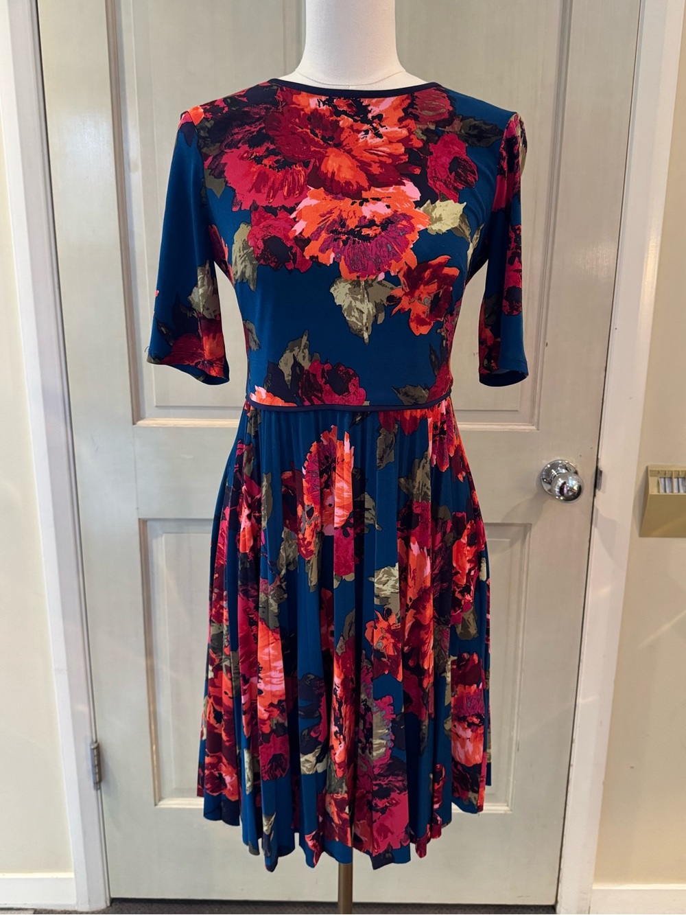 Maggy London Teal Midi Dress with Red Floral Print